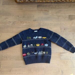 Kids' Navy Sweater with Train Design 100%Wool Soft size 6